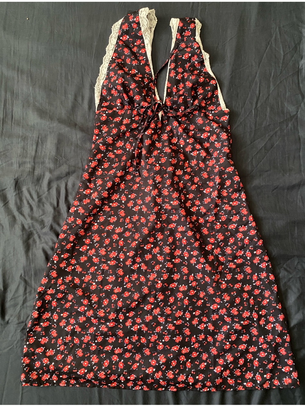 Black Mini Dress with Red Floral Print